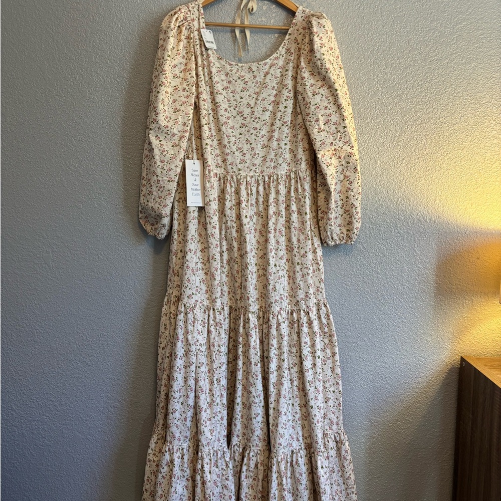 Free People Cream Floral Long Sleeve Dress